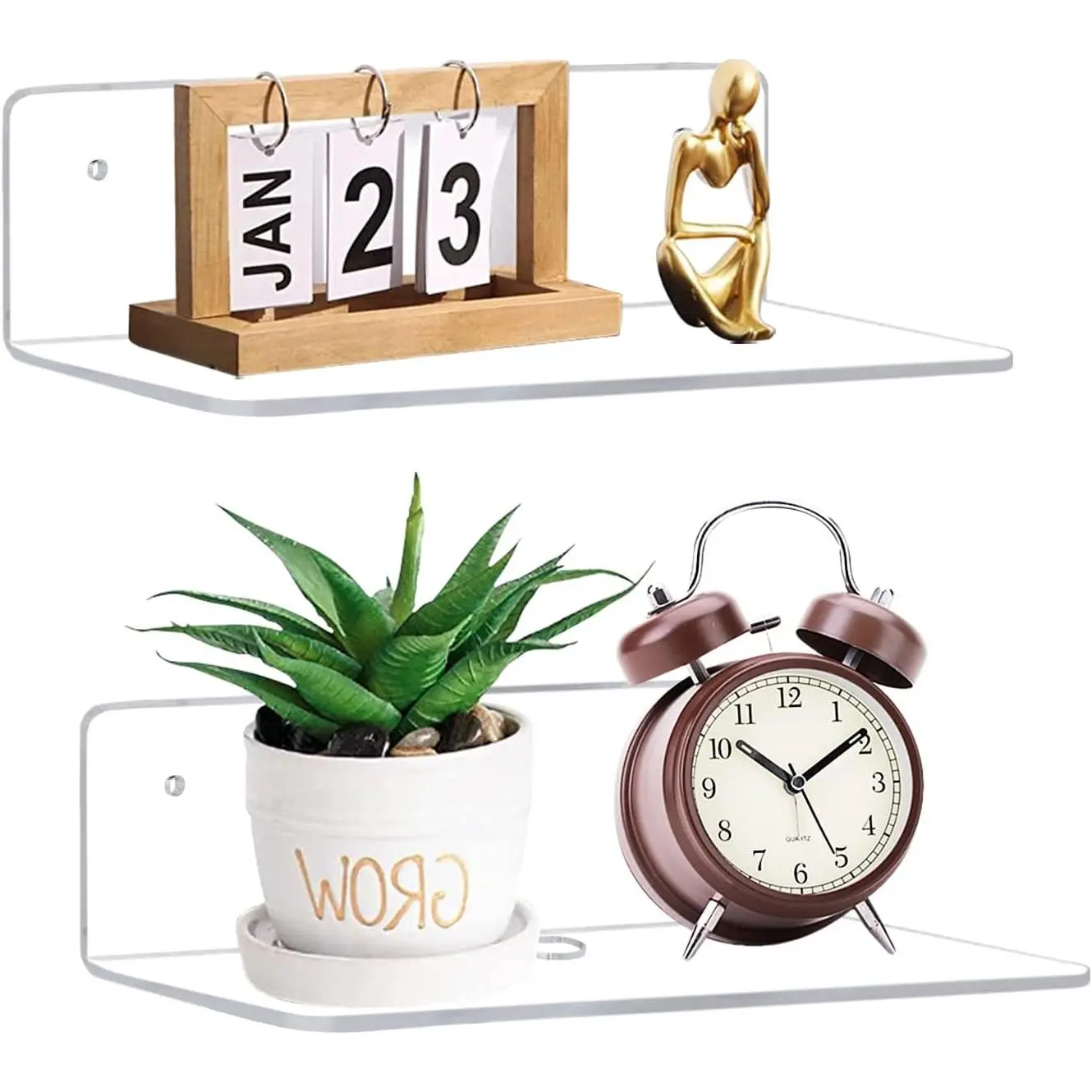 9 Inch Clear  Floating Shelf, No Drill Adhesive Wall Shelf Set of 2 for Storage, Floating Shelves -Free Expand Wall Space for Living Room, Office, Gaming Room, Bathroom