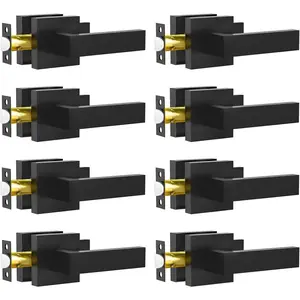 Passage Door Lever, 8 Pack Matte Black Interior Door Handles  Hallway and Closet, Heavy Duty Square Interior Keyless Door Handles Non-Locking Door Knobs  Right & Left Side Door