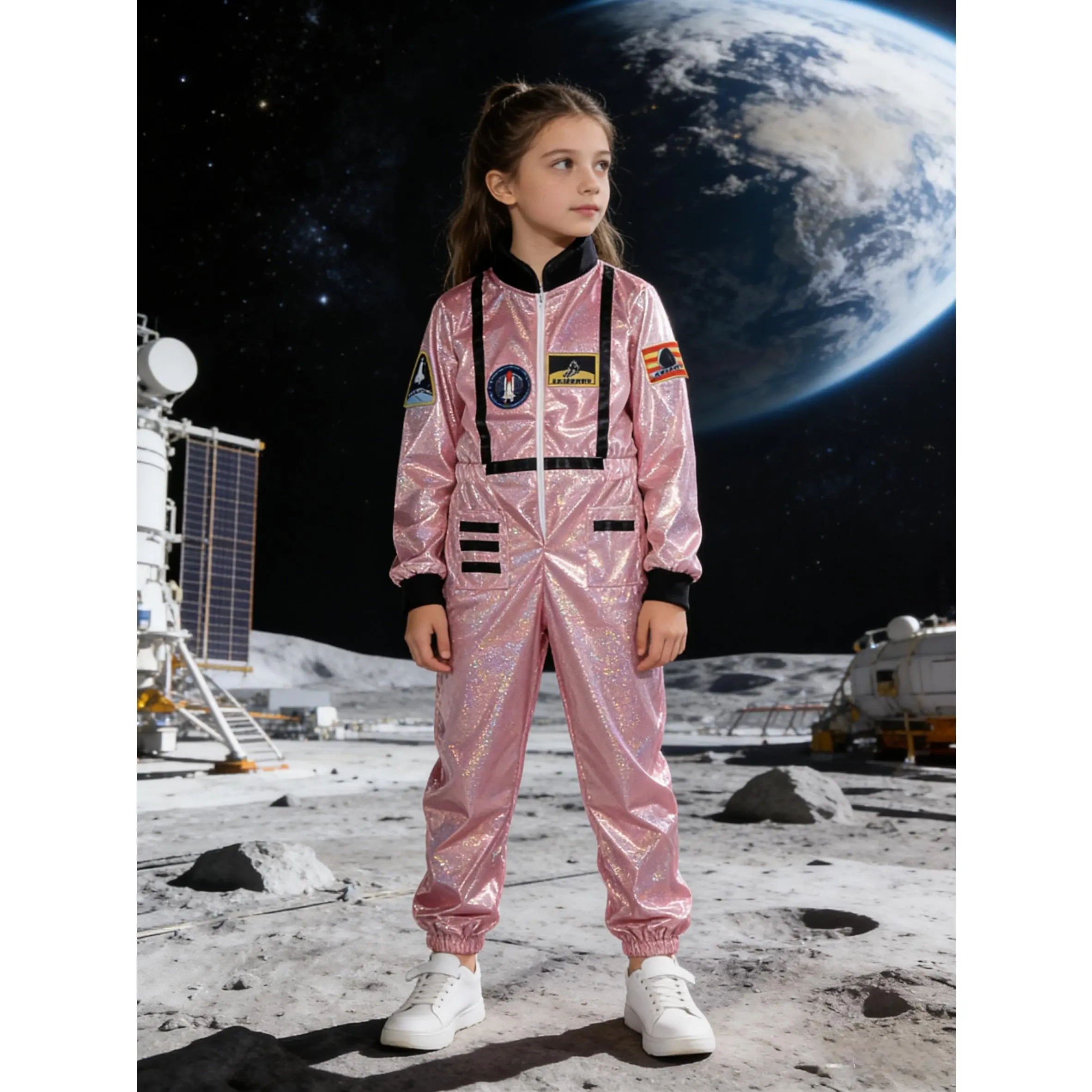Girls' Space Performance Costumes: Cool Space Astronaut Style Jumpsuit, Available in Multiple Colors, with Advanced Laser Cool Fabric Design, Suitable for Halloween And Various Carnival Party Costumes for Girls
