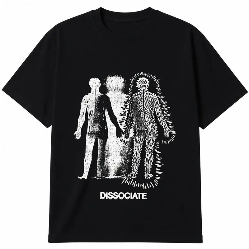 Cotton Short Sleeve Vintage Acid Wash Oversized Drop Shoulder Loose Hip Hop Baggy Retro Basic Tees Shirts With Dissociate Abstract Figures  For Men Women -  tees Graphic