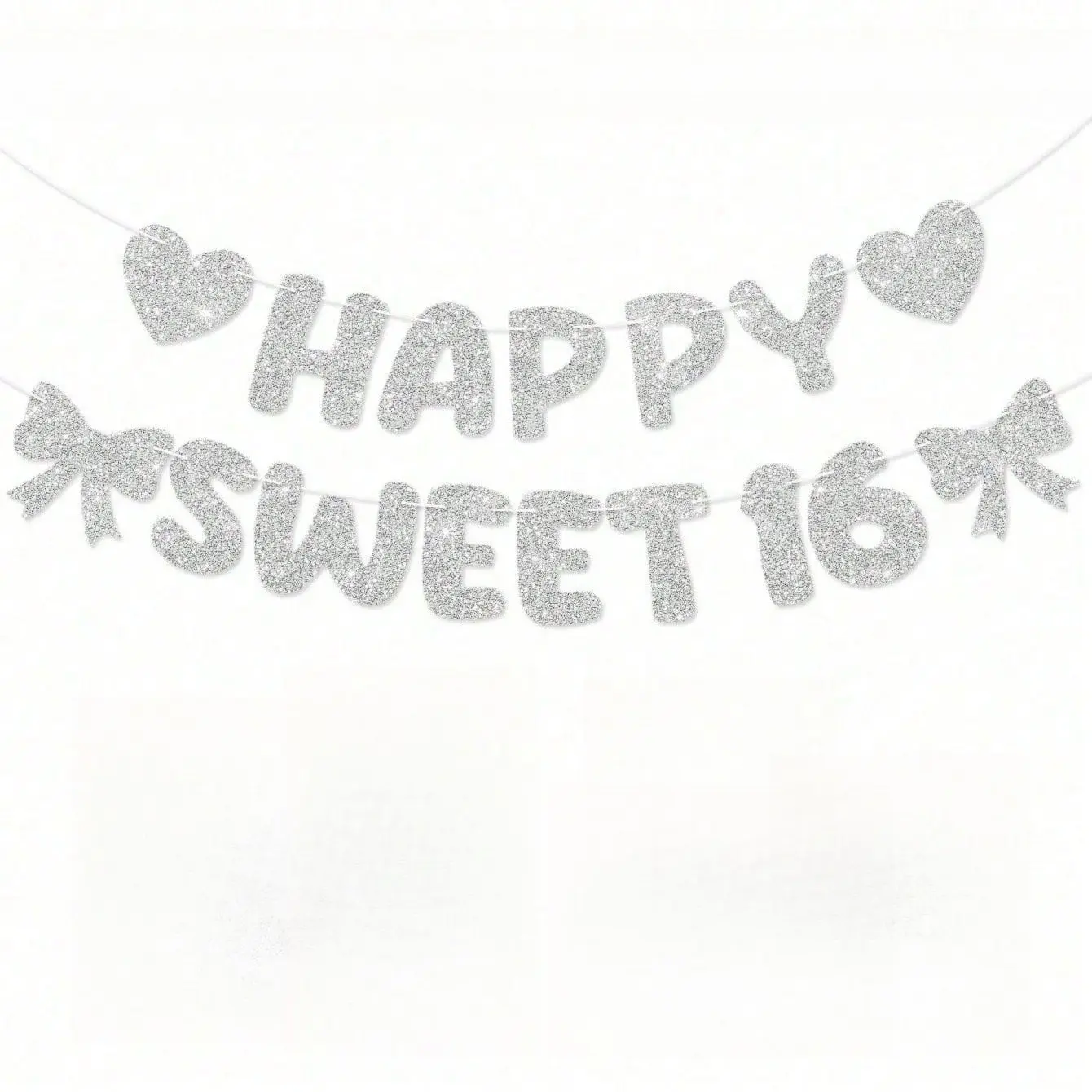 Gold Silver and Rose Gold Glitter Heart Bows with Sweet 16 Text, Sweet Sixteen Birthday Decor Ornaments, Girls Birthday Party Supplies for Cake, Gift & Room Decoration, Birthday Cake Decorations