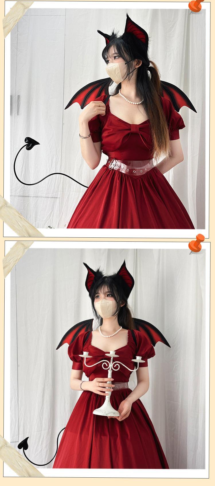 Animal Simulation Plush Furry Queen Devil Ear Wings Set Lolita Love Tail Halloween Cosplay Pros Carnival Party Cosplay Costume