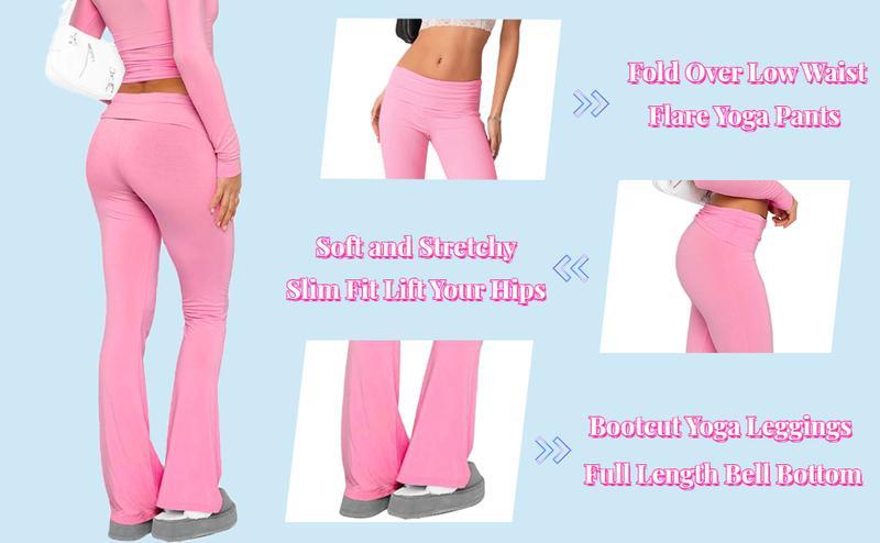 THE WELL KEPT Leggings, Low Rise Bootcut Wide Leg Foldover Yoga Pants Lounge Y2k Bell Bottom Leggings for Women