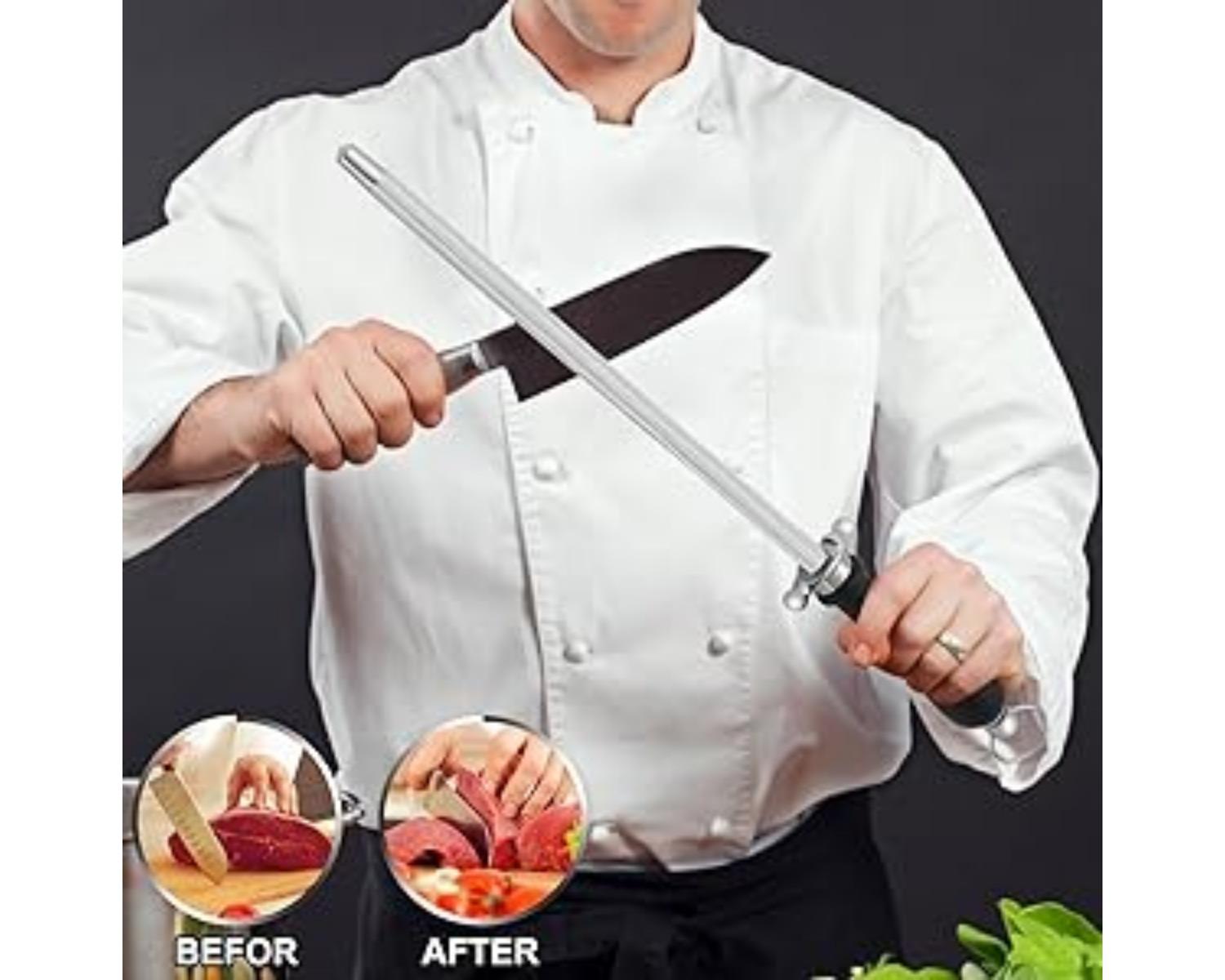 8-inch & 12-inch Honing Steel, Professional Carbon Sharpening Steel, 2 PCS Honing Rod/ Knife Steel, Kitchen Knives Honing Rod, Non-slip Handle, Kitchen Knife Sharpener Rod Repair Knife Edge