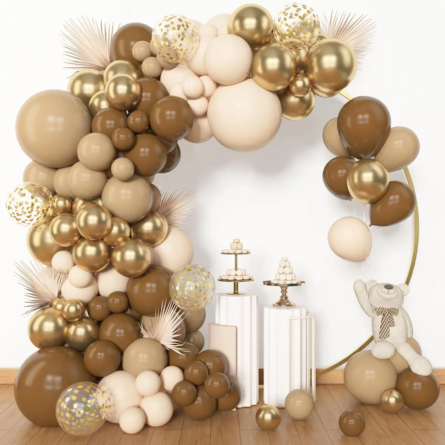 153pcs Brown Balloon Garland Arch Kit Different Sizes 18 12 10 5 inch Brown Retro Apricot Latex Metallic Confetti Gold Balloons Neutral Bear Shower Safari Birthday Party Decorations Supplies
