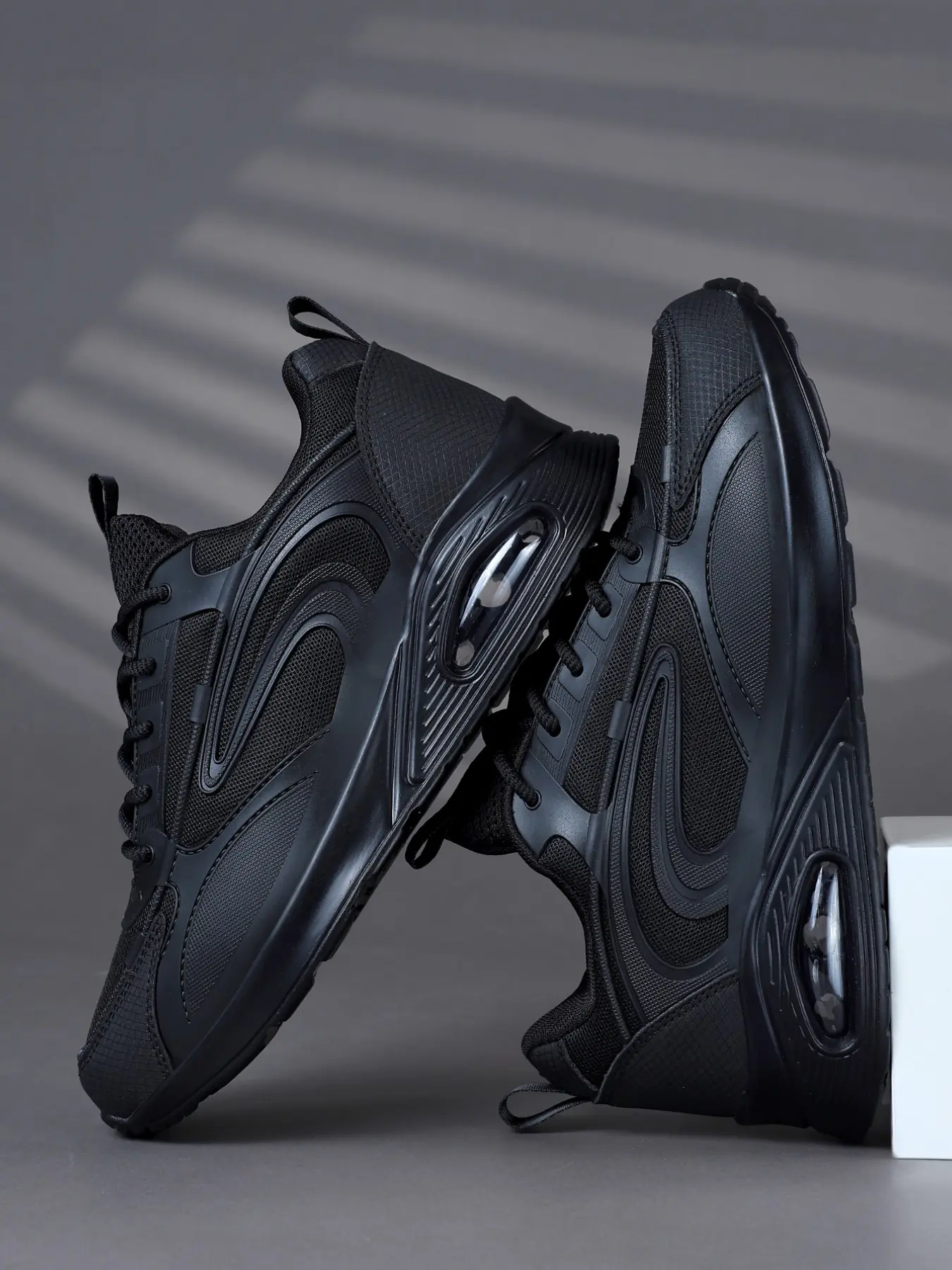 Men's Low Top Sporty Sneakers, Breathable Mesh Upper, Anti-Slip Tpu Sole, Casual Outdoor Shoes, All-Season PU Leather