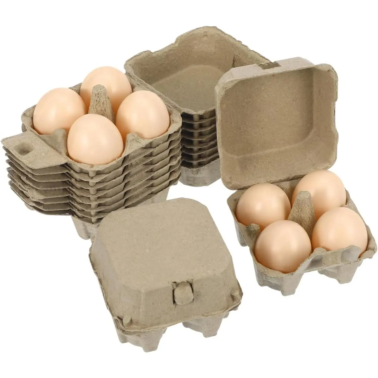 10Pcs Paper Egg Cartons, 4 Count Paper Pulp Chicken Egg Cartons Storage Container Stackable Cardboard Holder for Farm, Market, Travel