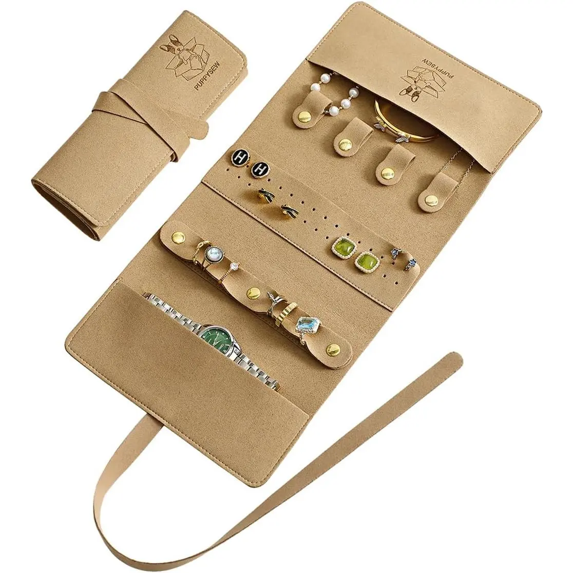 Microfiber Travel  Storage Roll  Storage Bag  Roll Suitable for daily and travel use, large capacity, light and easy to carry (Khaki)