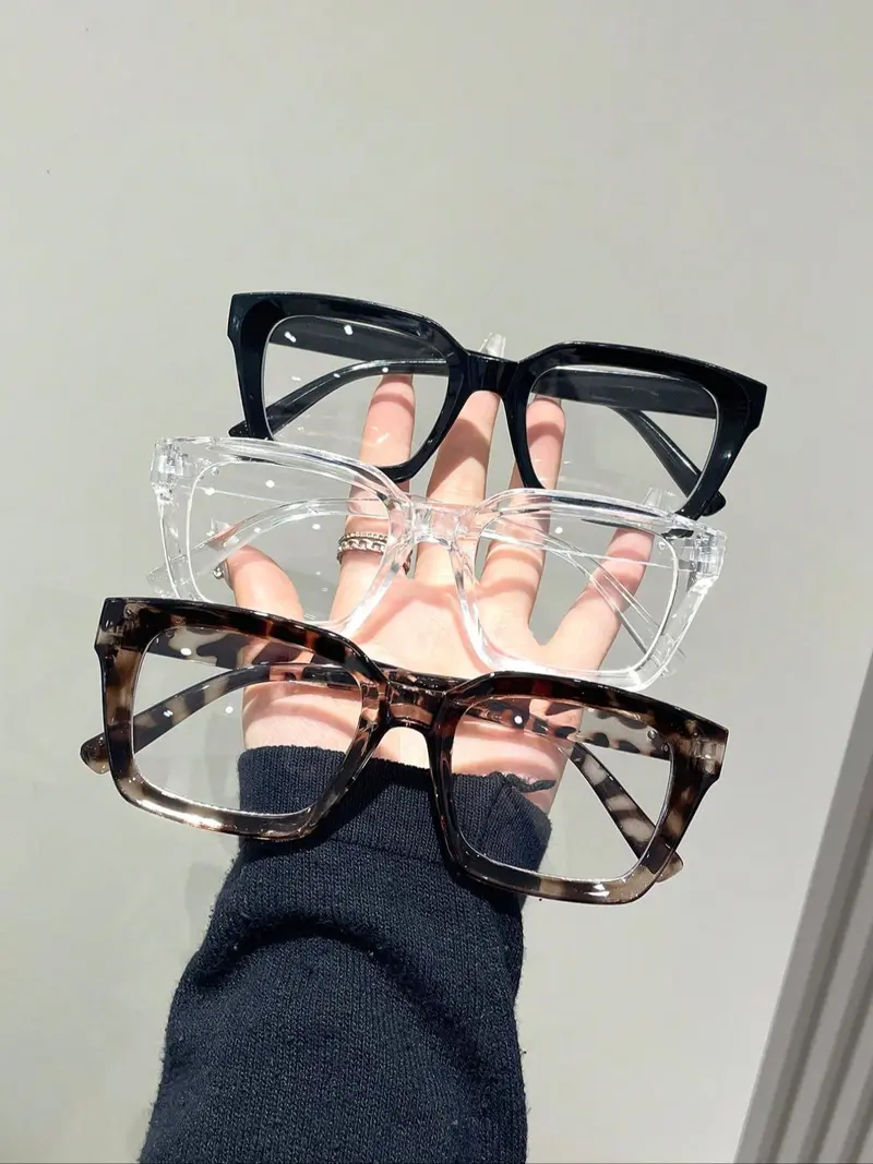 Unisex Simple Eyeglasses Set in Leopard, Clear and Solid Color , Trendy Square Frame Eyeglasses for Everyday Use, Fashion Accessories for Outdoor Activities, Trendy Casual Eyeglasses