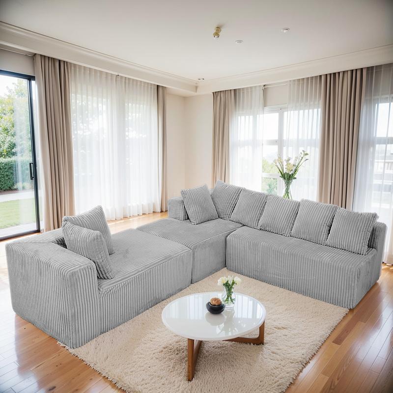 No Assembly Modular Sectional Sofa, Boneless Couch for Living Rooms,  131" U-Shaped Sectional with Chaise Lounge & Deep Seating, Cloud-Like Luxe Corduroy Sectional, Spacious Seating, Double Chaise Lounge Sofa, Designed for Ultimate Comfort