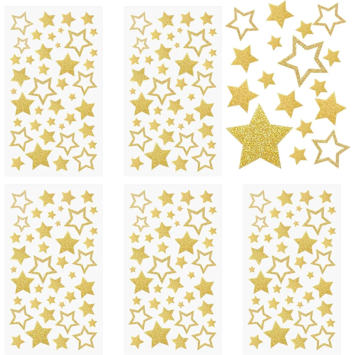 5 Sheets Glitter  Stickers,  Stars Stickers, Self-Adhesive  Labels,   for Crafts, Christmas Decoration Scrapbooks Cards  , Teacher Stickers Stars