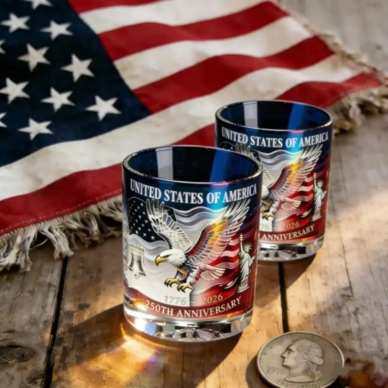 Usa 250th Anniversary Glass Cup, Vintage Wine & Coffee Cup, Independence Day Commemorative, Patriotic Gift for Father's Day