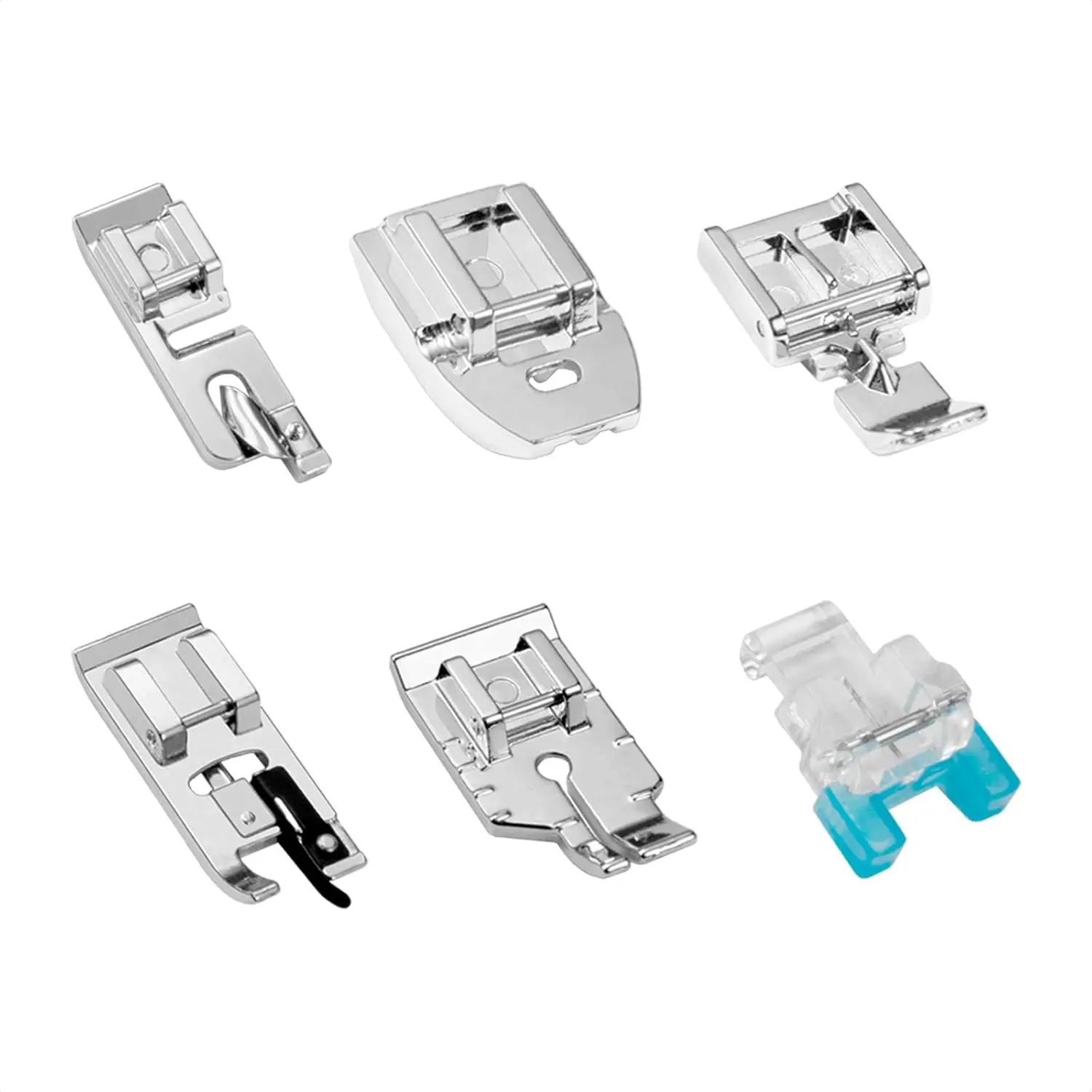 6- Sewing Machine Presser Foot Set | Including 1/4" Quilting Piecing, Overlock, Button, Zipper and Narrow Rolled Hem Foot for Low Shank  ,