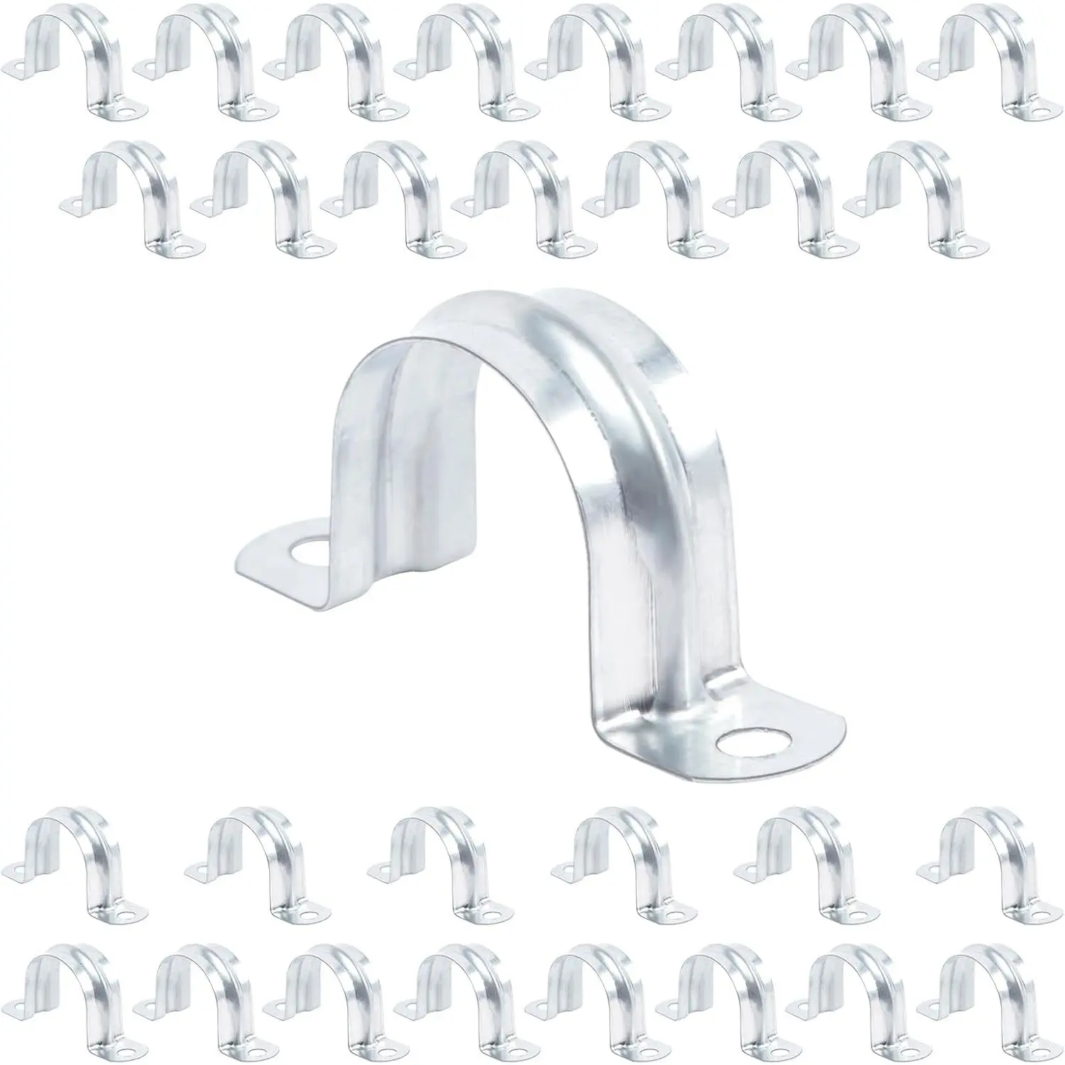 3/4 Inch(20 mm) Reinforced Rigid Pipe Strap,30 PCS 2 Holes U Bracket  Clamp Hanger,Zinc Coated Tension Tube Clip,Conduits Strap Clamps for Pipe Fixing  Various Surfaces