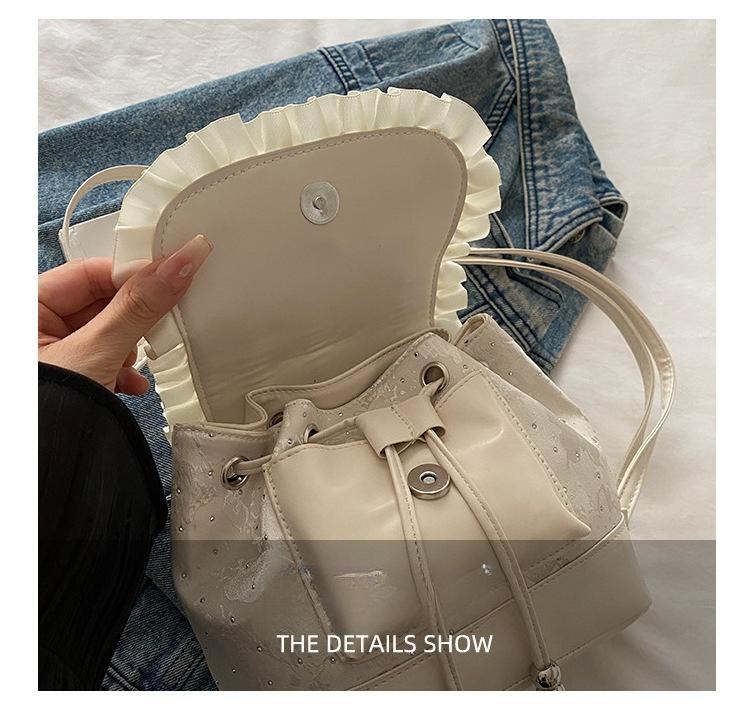 Polka Dot Lace Bow Mini Backpack for Women, Cute Coquette Y2K Bucket Bag, Lightweight Small Backpack with Adjustable Straps, Aesthetic School Travel Daily Outfit Bag for Girls & Teens