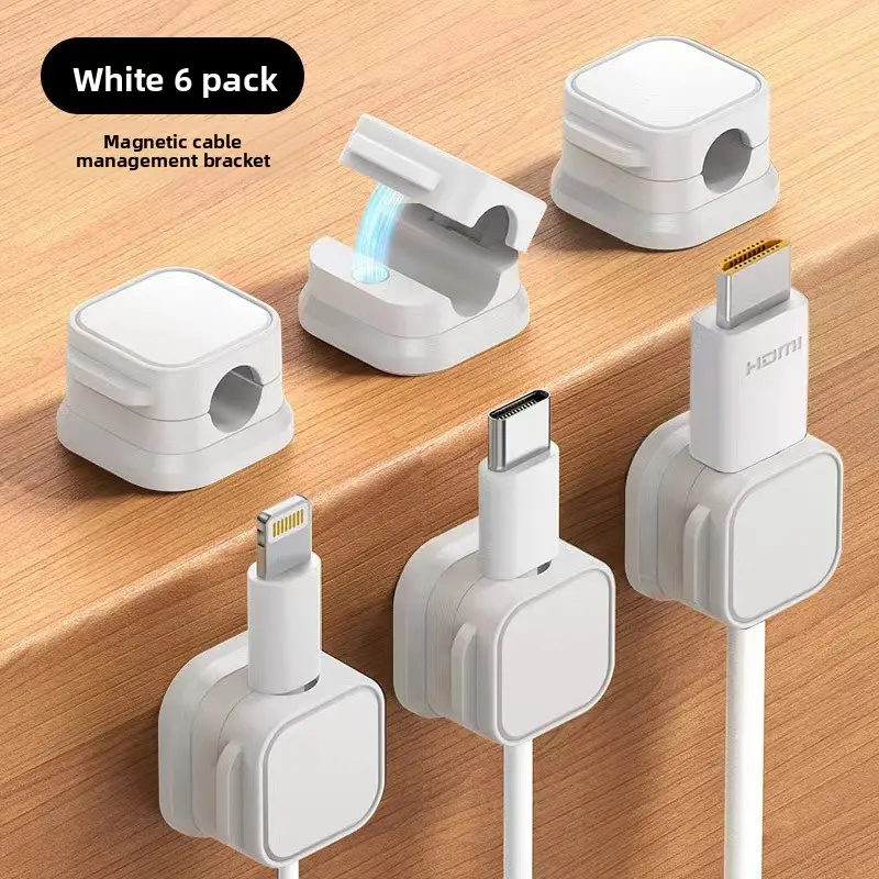 12-Piece Durable Magnetic Cable Clip, Office Cable Management Solution with Sticky Mount, Wall/Desktop Fit, Plug Hook, Wire Slot Fits for Data & Phone Charging Needs