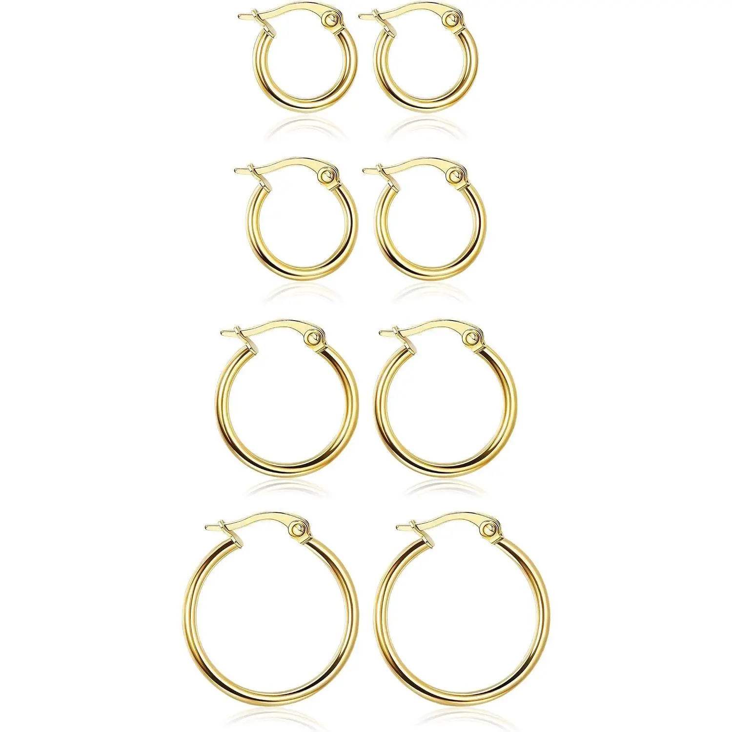 Hoop Earrings Set Stainless Steel Rounded Small Hoop Earrings Set for Women Cute Huggie Earrings Nickel Free 10/12/15/20MM