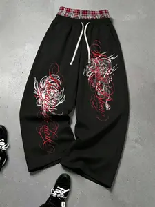 Unisex Baggy Graphic Sweatpants With Dragon Phoenix Design Harajuku Street Style Elastic Waist Pants For Men Women Streetwear Outfits