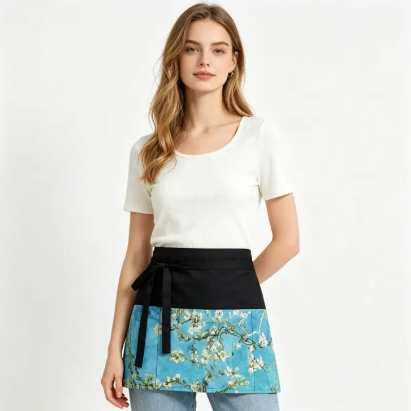 Women Cute Floral Waist Apron, Waterproof Anti-Oil Short Apron, Casual Style for Kitchen Cooking, Cafe Bakery Waitress