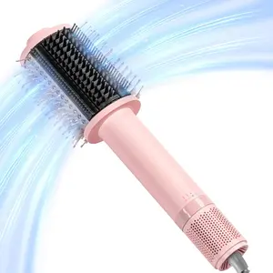 4.0 Hair Blow Dryer Brush - Lightweight 3X Faster Drying 5-in-1 Ionic Blowout Hair Dryer Brush Adds Shine, Volume & Fullness for Smooth, Anti-Frizz Straight, Curl & Blowout Styles, Pink