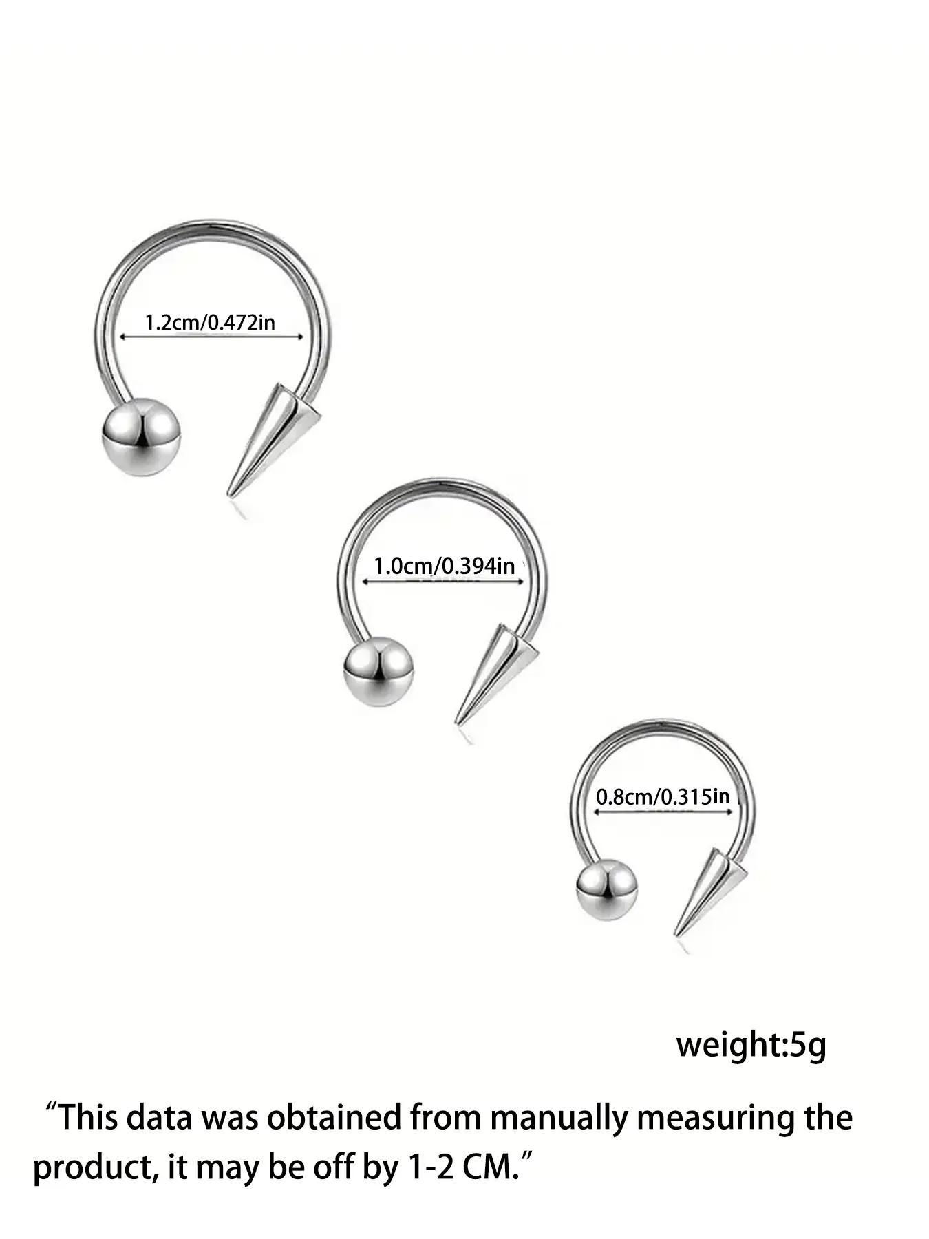 Punk Style Spiked Design Stainless Steel Nose Studs, 6pcs/set Body Piercing Jewelry for Women & Men, Fashion Accessories for Parties, Daily Clothing Decor