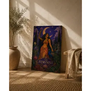 Mystical Moon Goddess Canvas Wall Art, Celestial Feminine Poster,  Fantasy Woman Wall Decor, Spiritual Bedroom Artwork, Purple Night Aesthetic Living Room Decor, Unframed Canvas Poster or Framed Canvas Wrap
