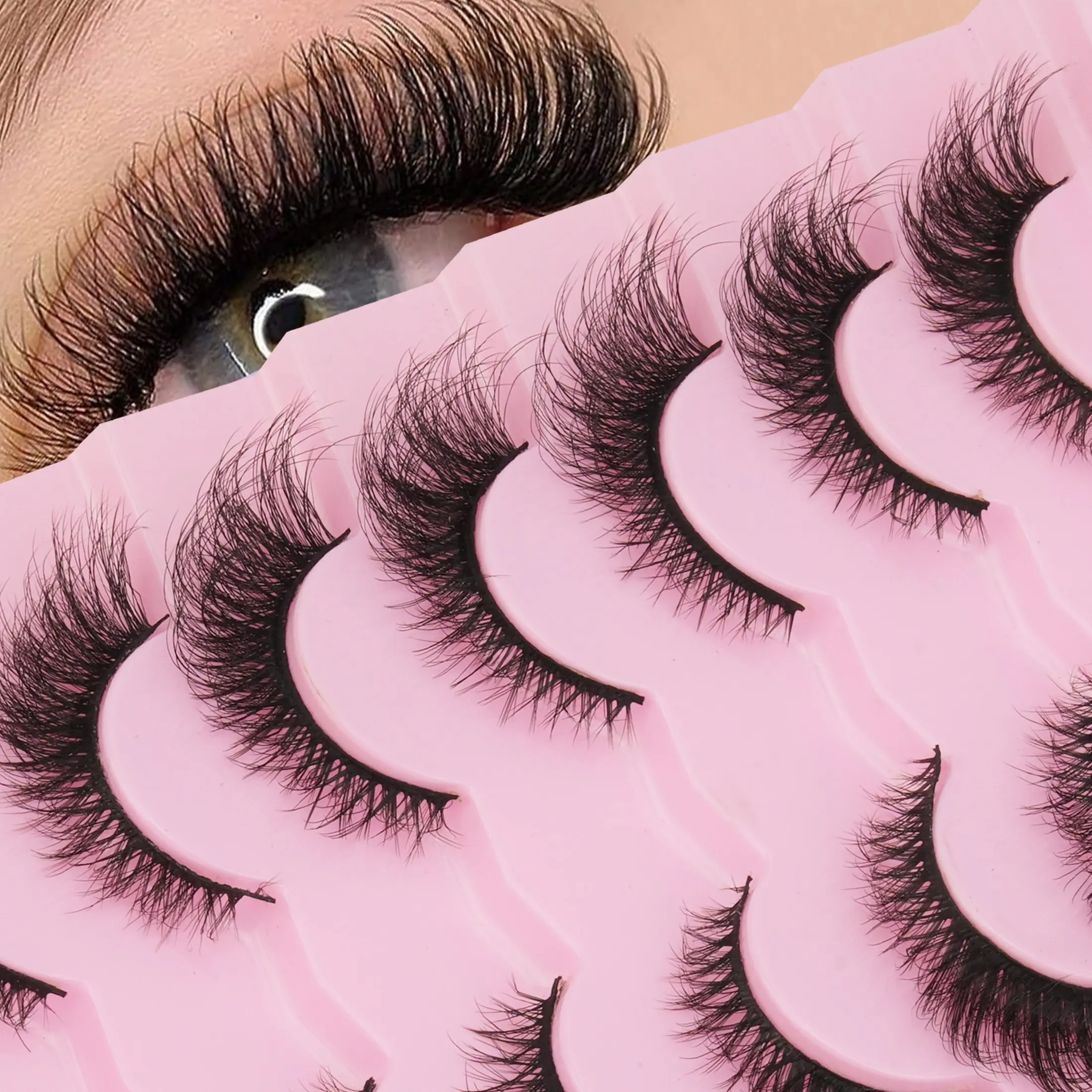 7 Pairs Curl False Eyelashes, Soft Fiber, Volume Enhancing, Lightweight Makeup Accessories, Ideal for Parties, Office, Daily Wear