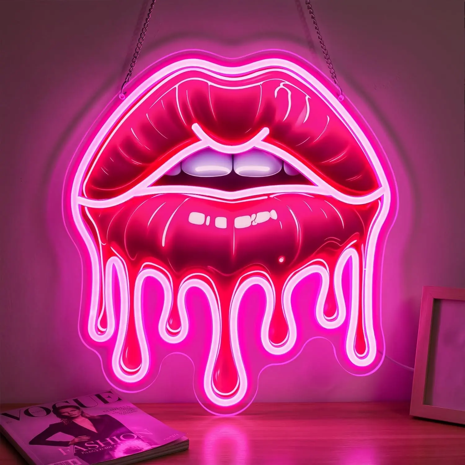 Dripping Lips Neon Wall Light, LED Lip Lamp for Bedroom, Game Room, Bar, Adjustable USB Powered Neon Wall Lamp
