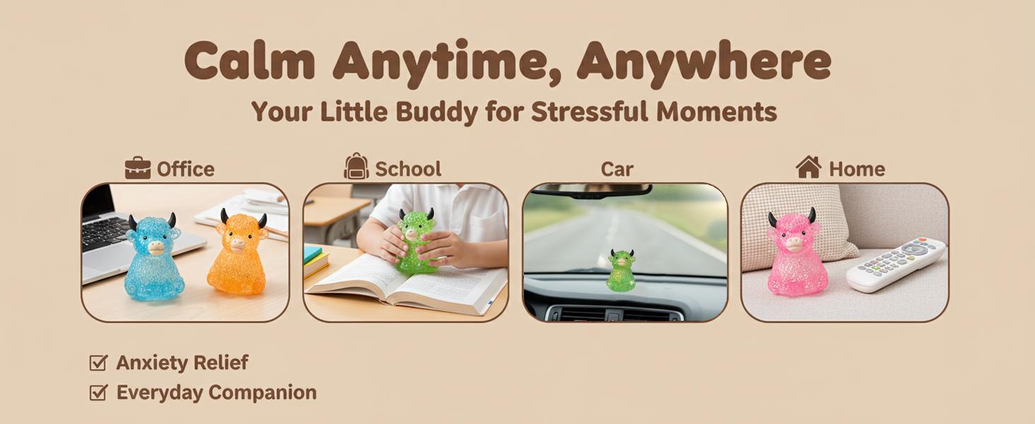 Cute Mini Highland Cow Squishy Toy, Slow Rising Stress Relief Fidget Sensory Toy, Ideal Easter Basket Stuffer Gift for Cow Lovers