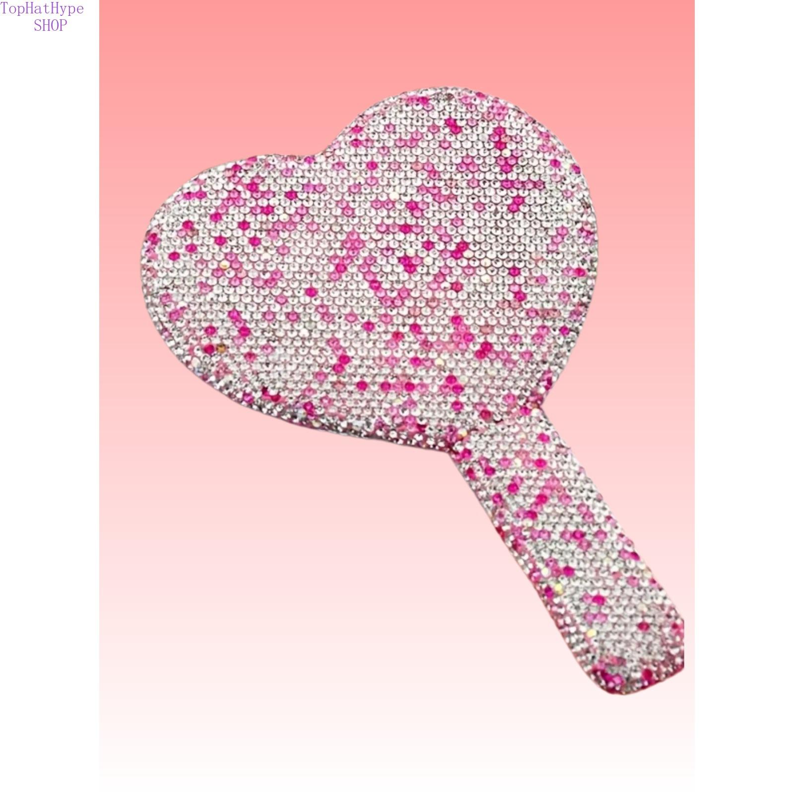 Bling Heart Shape Handheld Makeup Mirror with Rhinestone Decor, Luxury Portable Handle Mirror, HD Clear Reflection for On-the-Go Touch-Ups, Cute Stylish Design Ideal for Daily Makeup Travel and Gifting