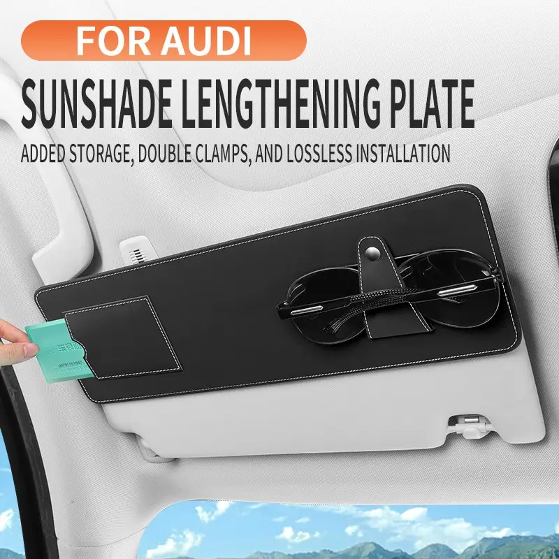 Fits Audi A3, Q3, Q4 e-tron, Q5, Q7, Q6 e-tron, Avant wagons – front windshield sunshade extender that blocks the driver and passenger sides, adds extra sun protection, comes with a sunglasses holder, and can store various car items.