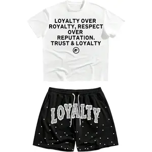 WDIRARA Men's 2 Piece Outfits Letter Graphic Tee Track Shorts Set Streetwear Tracksuit