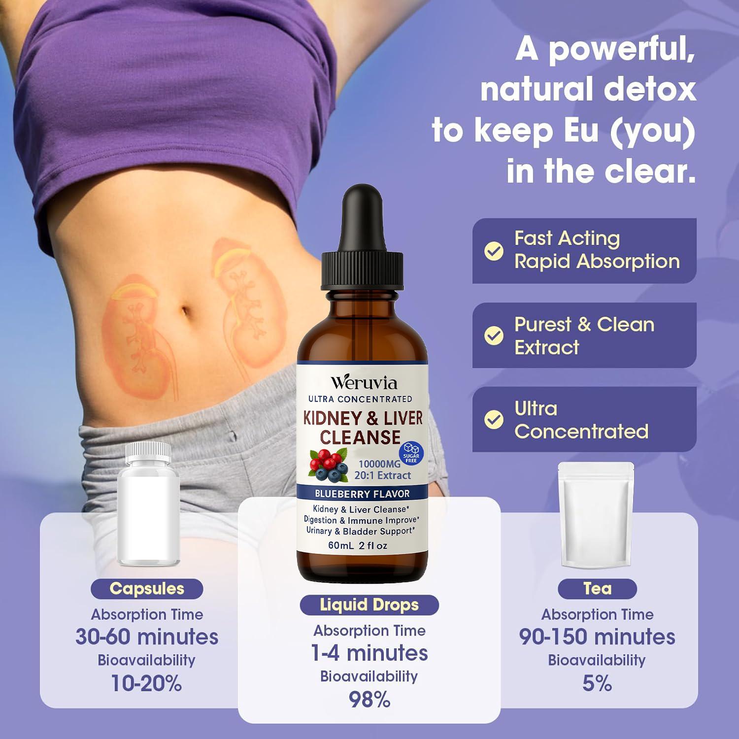 27-in-1 Kidney Cleanse Detox Repair Drops - 20:1 Cranberry Extract and Urinary Tract & Liver Cleanse - Vegan Kidney Support Supplement - Alcohol Free, Non-GMO (2 oz Pack)