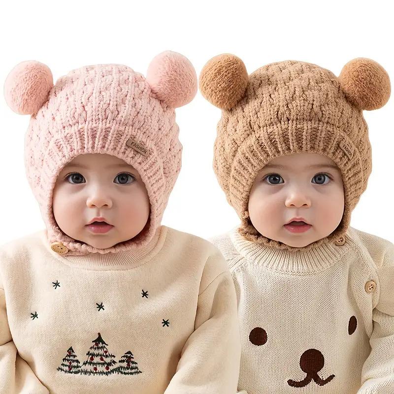 New1pc Children's Autumn Winter Baby Hat, Warm Cute Cartoon Infant Beanie for Boys and Girls, 3-12 Months, Fashionable Thickened Toddler Cap with Ear Coverage Suitable Daily Casual Outings & Activities Ideal Birthday Gift