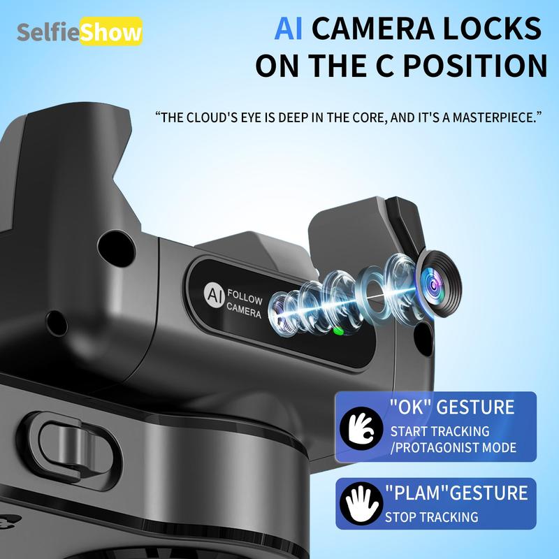 SELFIESHOW Multifunctional Stabilizer Tripod Selfie Stick, Face Tracking Selfie Stick with Remote Control, Camera Stand, Adjustable Selfie Accessories, Gimbal Stabilizer, Tripod Standing Photo, Black