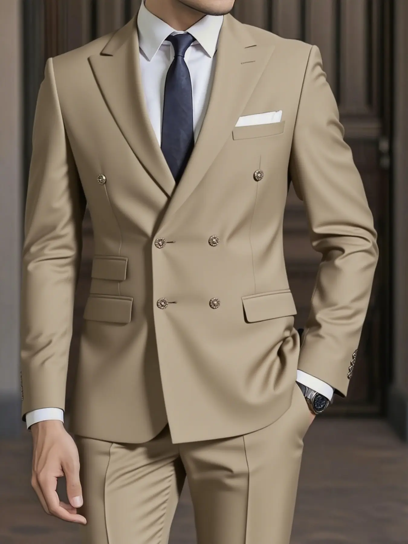Men's Sharp Looking 2-Piece Suit Set Double Breasted Peak Lapel Elegant Office Party Wedding