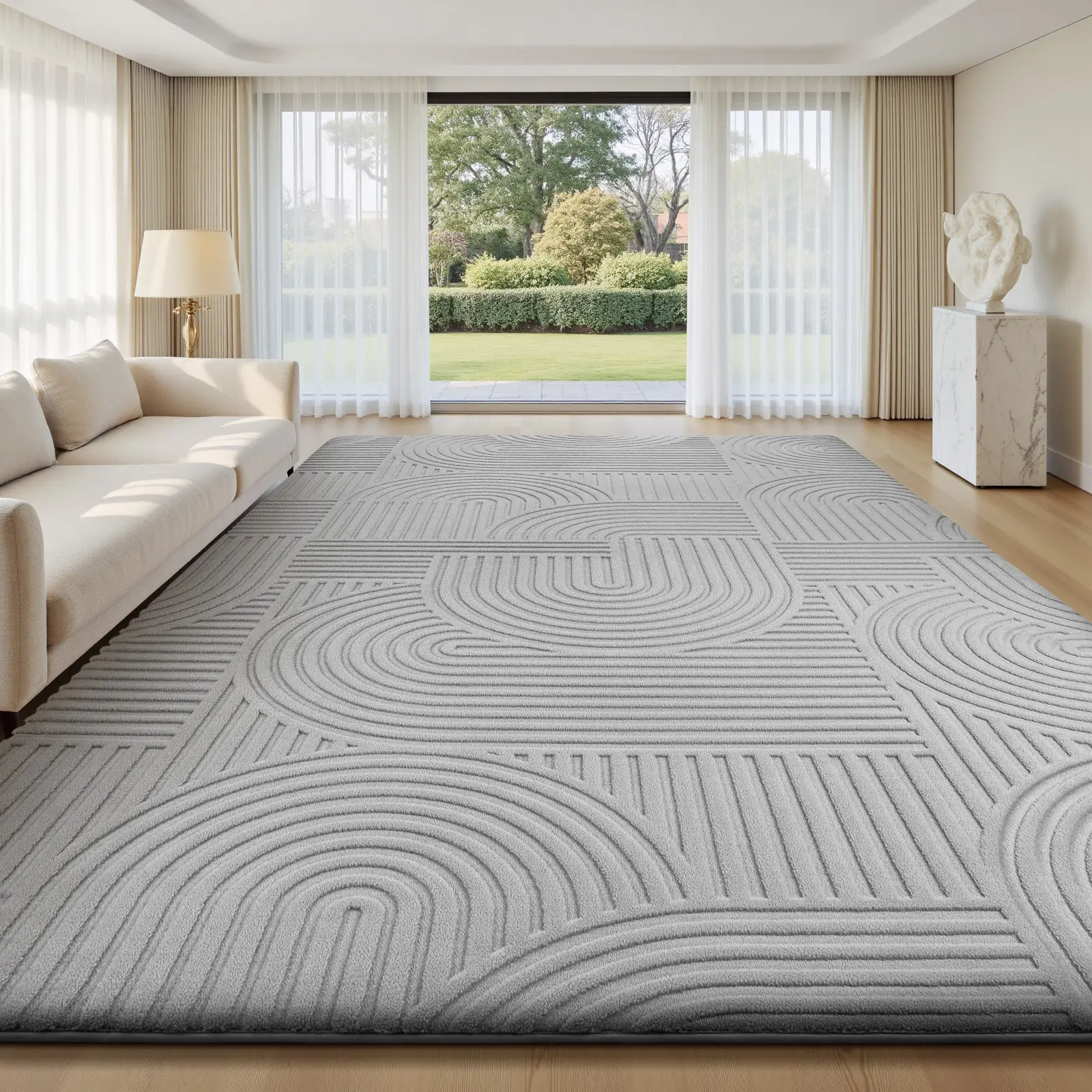 FAMVAL Premium Machine Washable Wrinkle-Resistant Unisex Linear Jacquard Area Rug for Living Room Decor, Bedroom, Kid Room