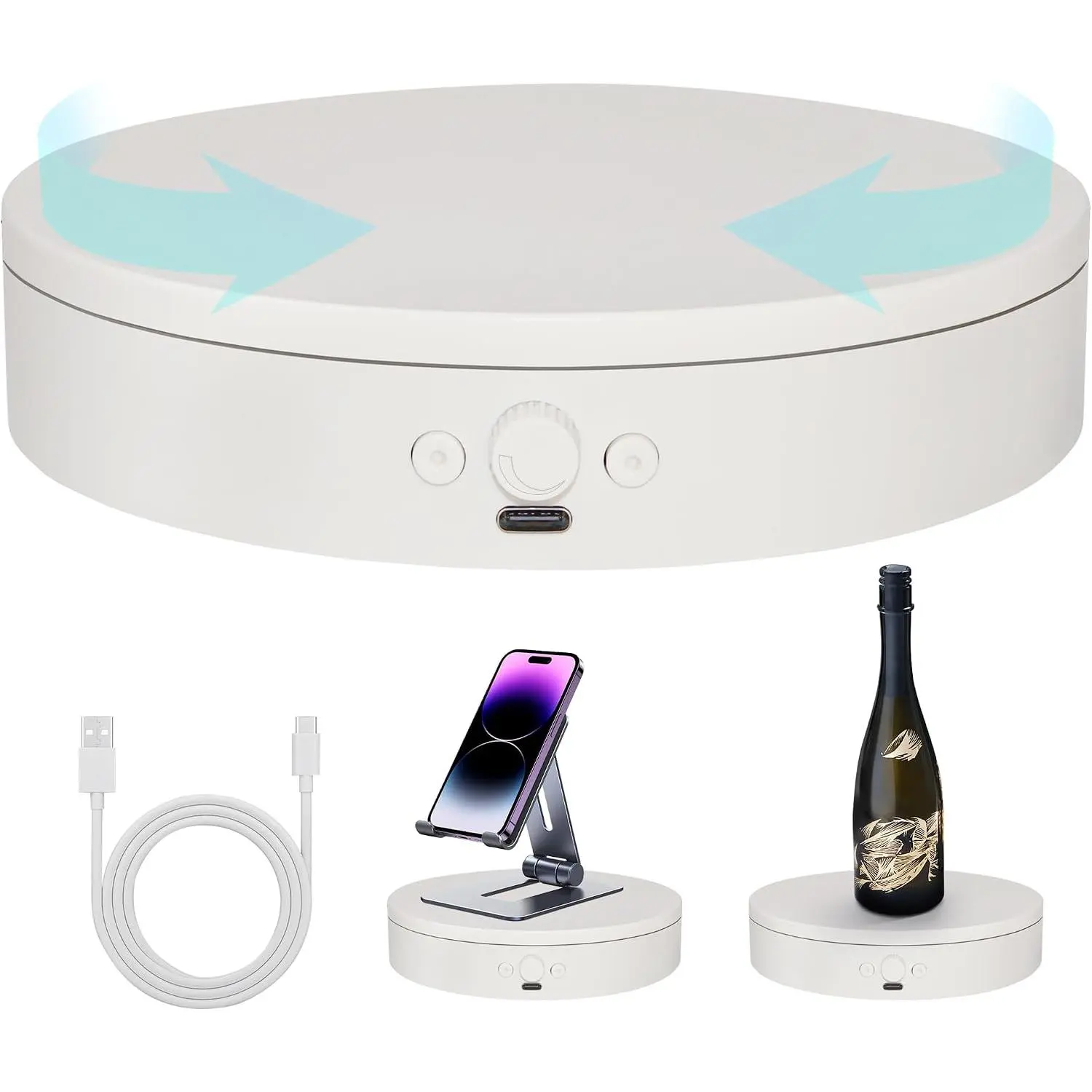 Rotating Display Stand,360° Silent Spinning Display Stand,Speed-adjustable Rotating Platform,Bidirectional Rotating Display Base,Multi-power Electric Turntable For (4.53inch/White)
