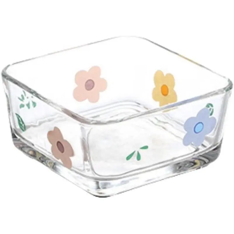 9 OZ Small Flower Cute Square Clear Glass Candy Bowl Mini Serving Bowl for Snack Dessert Fruit Icecream Yogurt Dipping