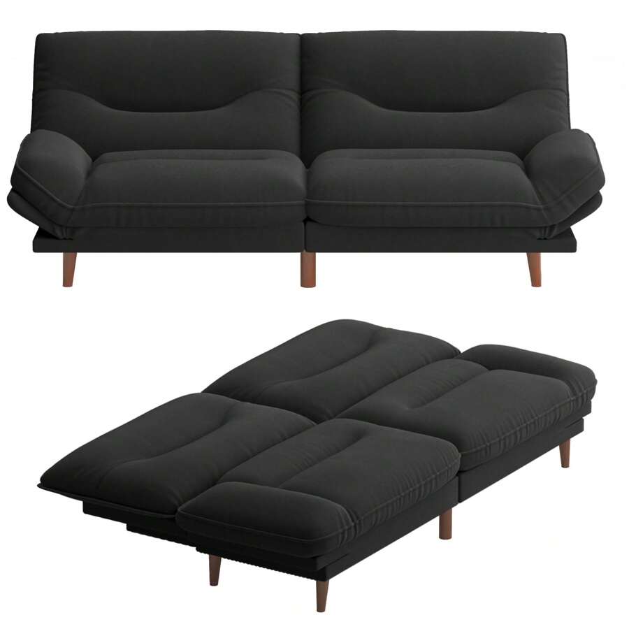 2 Seater Convertible Futon Sofa Bed, Comfy Loveseat Sleeper with Adjustable Backrest & Armrest, Twin Couch for Living Room Bedroom