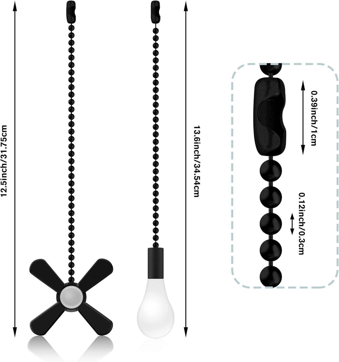 Ceiling Fan Pull Chains With Decorative, 4 count Of Black Ceiling Fan Chain Extenders 13.6 Inches Fit All Standard Ceiling Fans And Light FixturesPull Chain Extension With Connector.