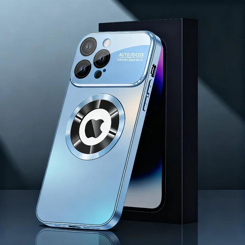 Luxury Matte Magsafe Case For iPhone 17Pro 16 15 14 13 12 ProMax Glass Lens Camera Wireless Charging Protection Cover Protective Smartphone Casing