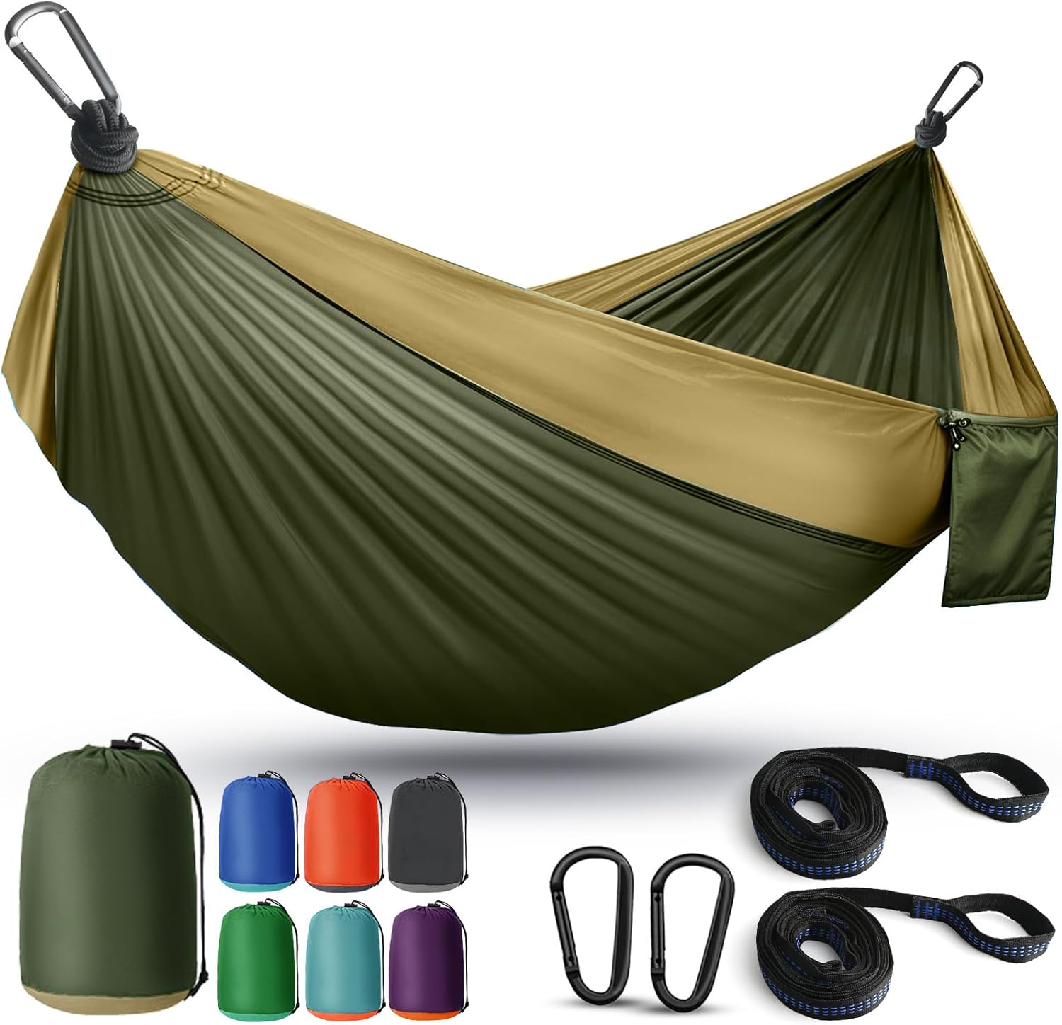 Camping Hammock Lightweight, Portable Hammocks Parachute Hammock with Two Tree Straps, Single or Double Travel Swing Nylon Camp Hammocks, Outdoor Essentials for Beach Backpacking Hiking for Gifts, Blue