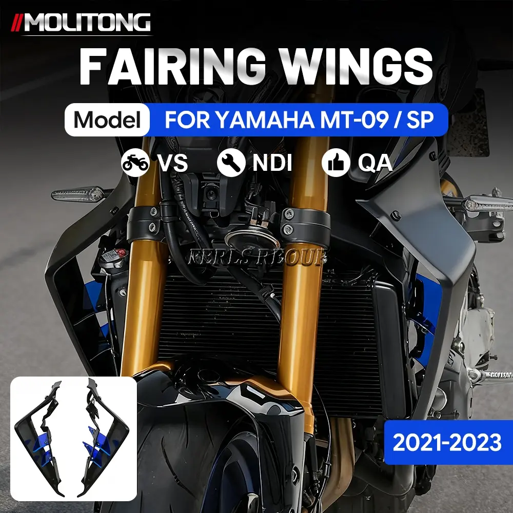 For Yamaha MT-09 / SP 2021-2023 Black & Blue Hollow ABS Aerodynamic Fairing Wings High Speed Stabilizer Front Spoiler Mod Parts For Mountain & Street Sport Naked Bike Riders