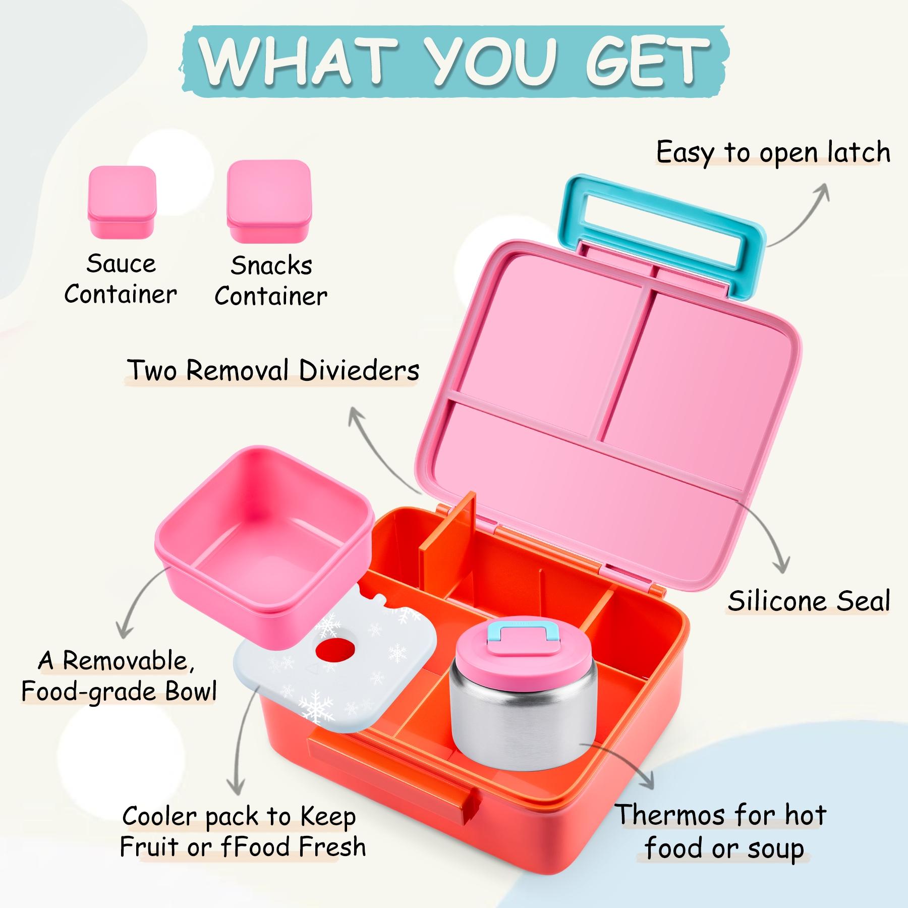 Wide Body Lunch Box Set with 8oz Insulated Container, Snack Compartment, Sauce Holder, BPA Free Leak-Proof Design for Meal Prep