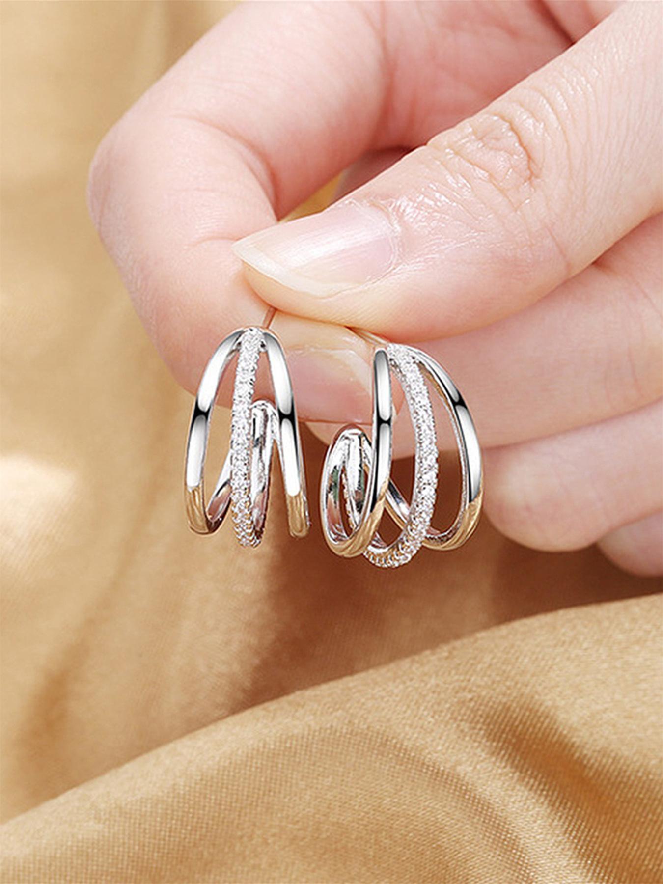 Women's Elegant Layered Rhinestone Decorated Hoop Shape Earrings (1 Pair), Fashionable Hoop Earrings, Exquisite Trendy Hoop Earrings, High Quality Earrings, Gorgeous Jewelry As Birthday Gift for Girlfriend