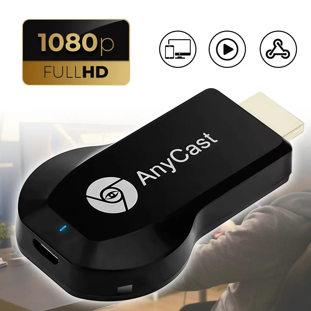 Wireless Display Adapter 2.4G WiFi HD 1080P Mobile Screen Mirroring Receiver Dongle for iPhone Mac iOS Android to TV Projector Support Miracast