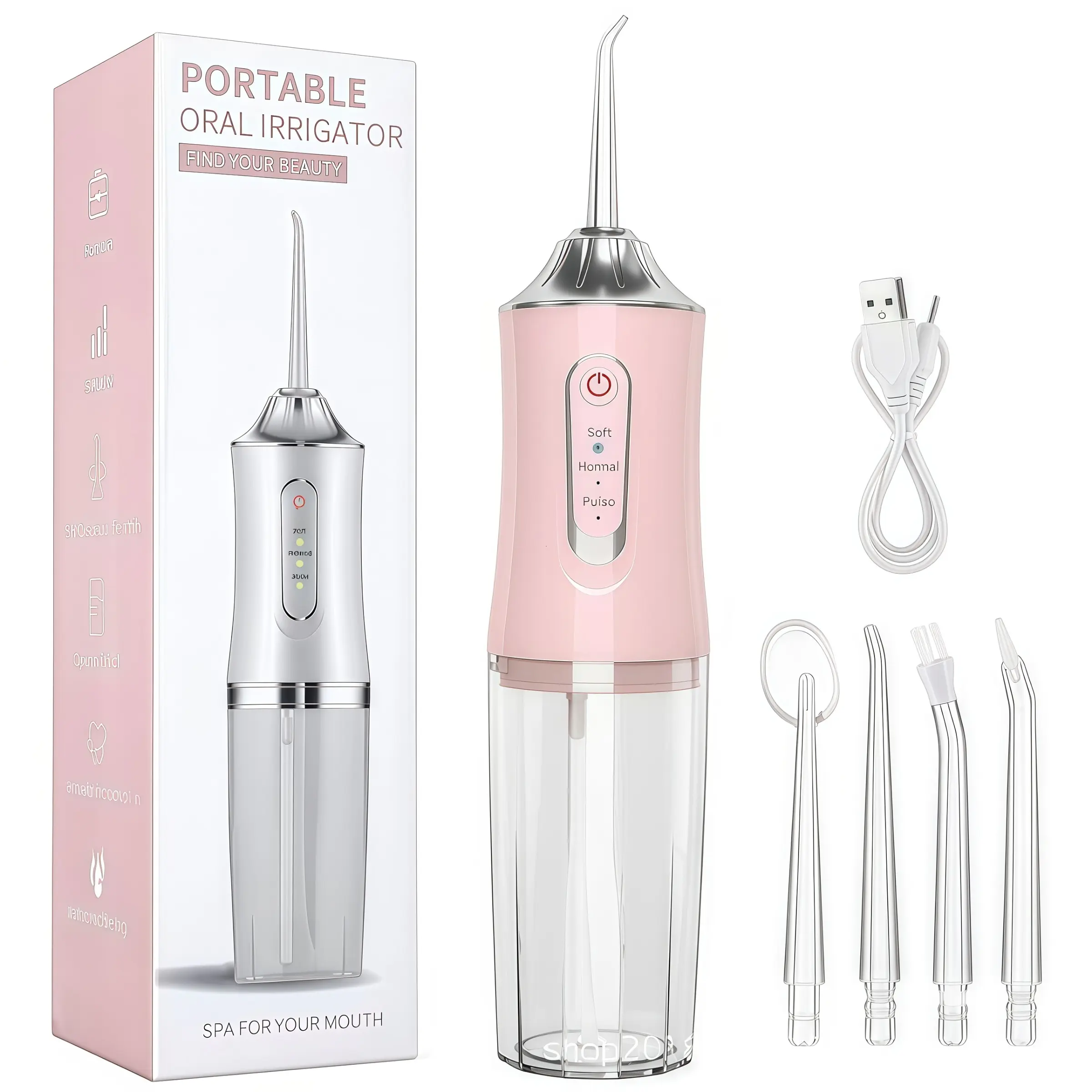 Portable USB Rechargeable Oral Irrigator Water Flosser, Includes 4 Nozzles, Ideal Gift for Men and Women, New Condition, Model A10