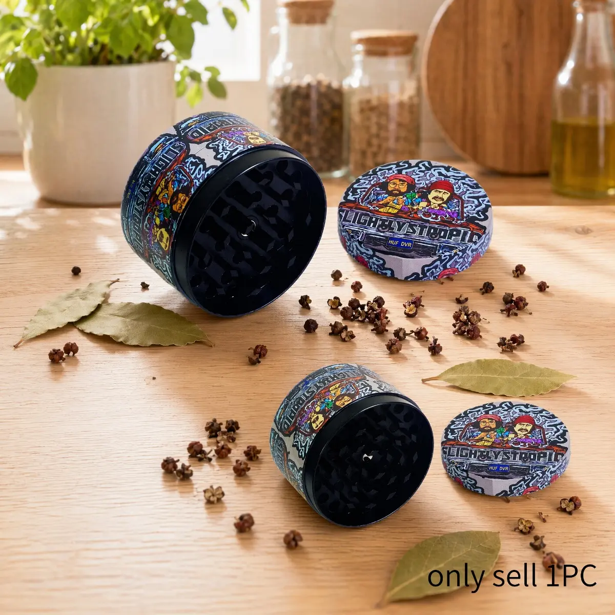 2 Inch 5cm Mini Manual Pepper Mill Peppercorn Dry Spice Grinder Graffiti Character Print Pattern Compact Kitchen Seasoning Tool Home Cooking Meal Prep Kitchen Gadgets