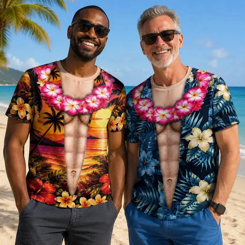 Funny Muscle Body Graphic Hawaiian Shirt for Men, Tropical Floral All Over Print Short Sleeve Button Down Aloha Top, Summer Tropical Vacation, Luau & Bachelor Party Casual Costume, Hilarious Novelty Prank Gag Gift, Unisex Relax Fit S–5XL